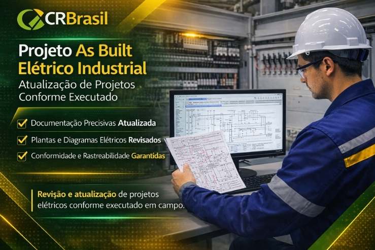 engenheiro eletricista revisando projeto elétrico impresso e digital em ambiente industrial