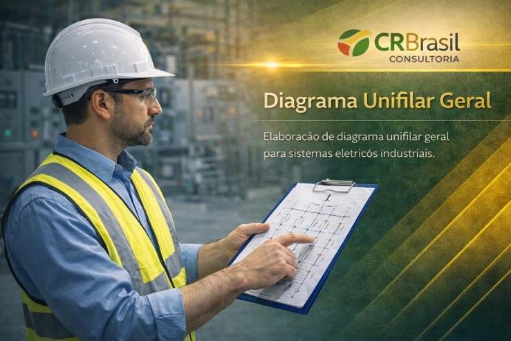 engenheiro eletricista analisando diagrama unifilar em ambiente industrial