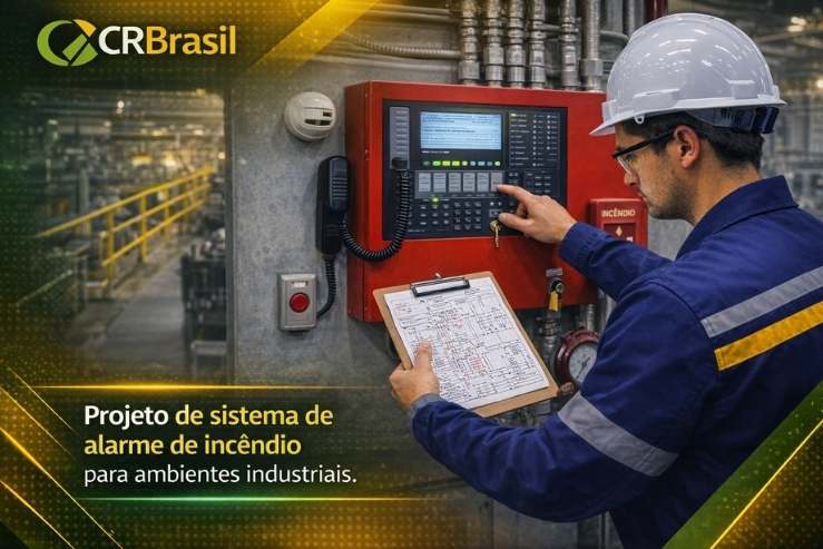 engenheiro eletricista analisando sistema de alarme de incêndio em painel industrial