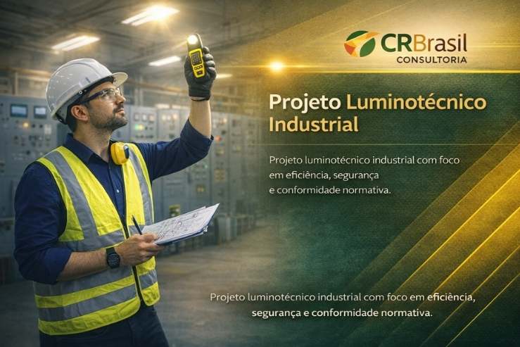 engenheiro eletricista analisando projeto luminotécnico em ambiente industrial